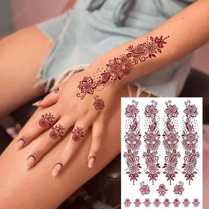 sengpan Brown Henna Tattoo Stickers for Foot Hand Flower Fake Tattoo for Women Waterproof Temporary Tattoos for Wedding Party Festival