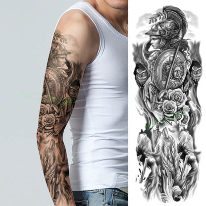 sengpan Waterproof Temporary Tattoo Sticker Anubis Ancient Egypt Greece Zeus Eye Full Arm Fake Tatto Flash Tatoo Sleeve for Men Women