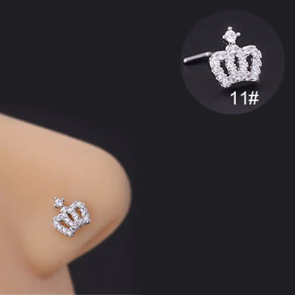 Lianfudai New Fashion Unisex Zircon Punk Style Nose Nail Titanium Steel L Shaped Nose Studs Piercing Jewelry