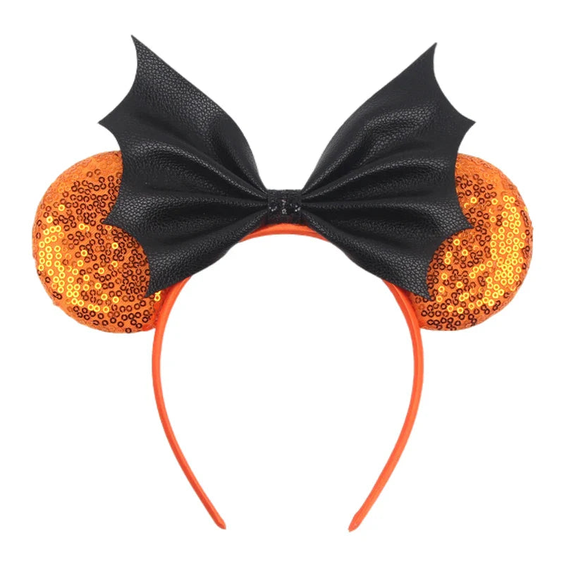 Lianfudai 2024 Nieuwe Disney Mouse Ears Headband  Hoofdband Bat Pompoen Lovertjes Strik Halloween Festival Feest Cosplay Haaraccessoires