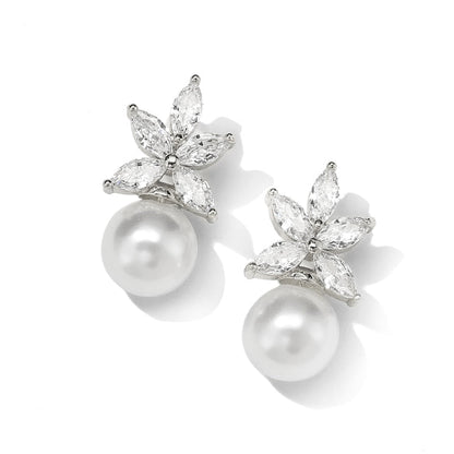 sengpan Fashion Imitation Pearl Wedding  Jewelry Elegant Zircnia Crystals Stud Earrings For Women Patry Dress Accessories CE1858