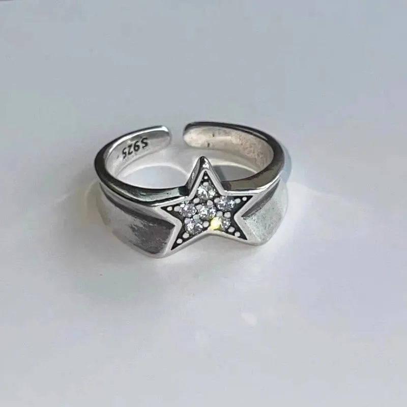 sengpan Fashion Pentagram Geometric Star Ring For Women Adjustable Finger Ring Jewelry Vintage Irregular Aesthetics Y2k Accessories