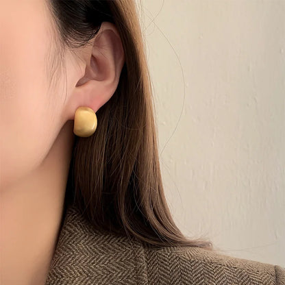 sengpan New Simple Golden Plated Matte Chunky Dome Drop Earrings for Women Sweet Elegant Party Jewelry Gifts