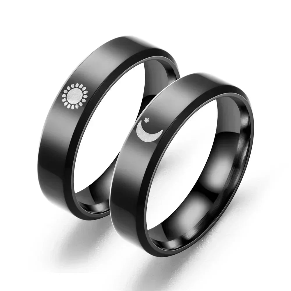 sengpan 2PCS Black White Lozenge Couple Rings Set Open Adjustable Ring Eachother Lovers Minimalist Ring Gift Wedding Rings Bride Jewlery