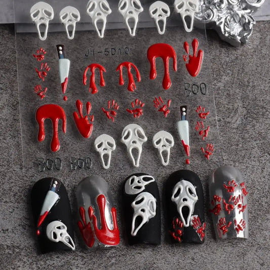 sengpan Fingernail Decal Excellent Eye-catching Halloween Decal DIY Nail Sticker Scary Manicures Ornament for Nail Salon