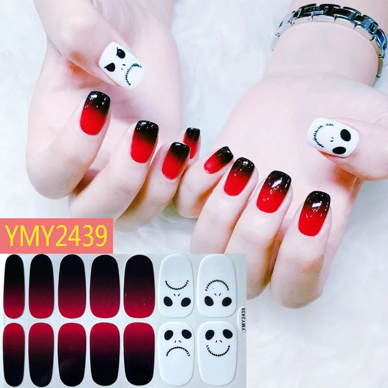 sengpan Baking Free Halloween Nail Stickers Full Sticker Fashion Nail Art Jewelry  Pumpkin Ghost Wholesale Applique Nail Sticker