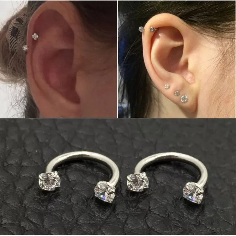 sengpan Stainless Steel Fashion Crystal CZ Hoop Earring Women Tragus Cartilage Helix Studs Earrings Nose Rook Daith Piercing Jewelry