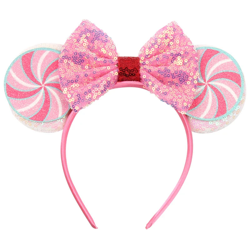 sengpan New Disney Christmas Mouse Ears Headband Santa Antler Sequins Bow Hairband For Women Featival Party DIY Hair Accessories Gift