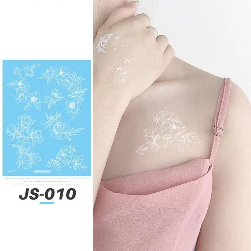 sengpan White Lace Henna Tattoo Butterfly Feather Fake Temporary Tattoos Women Summer Style Henna Design Stickers Body Art Party Wedding