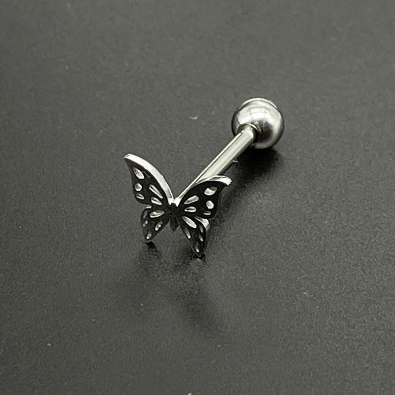 sengpan Punk Titanium Steel Butterfly Tongue Nail Pierced Lingual Rings Girl Rose Bee Tongue Ring Helix Piercing Stud Earrings Jewelry