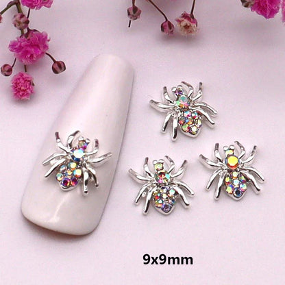 sengpan 10pcs/Pack Metal Halloween Collection Nail Art Decorations Pumpkin Skeleton Spider Skull Shiny Rhinestone Charm Nail Accessories