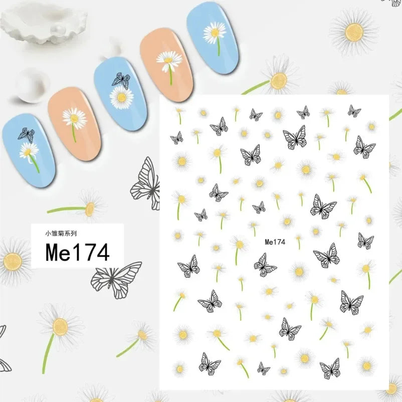 sengpan Simple Flowers 3D Nail Stickers Spring Summer Blossom Floral Tulip Fruit Nail Art Decals Adhesive Sliders Manicure Decorations