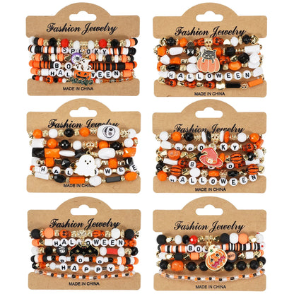 sengpan Halloween female bracelet spider pumpkin pendant stackable Halloween bracelet elastic multilayer bracelet