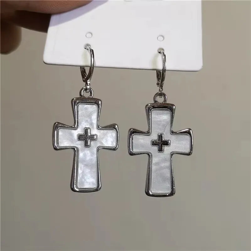 sengpan New Punk Red Cross Pendant Drop Earrings for Women Men Y2K for Piercing Earrings Party Aesthetic EMO Grunge Jewelry Accessories