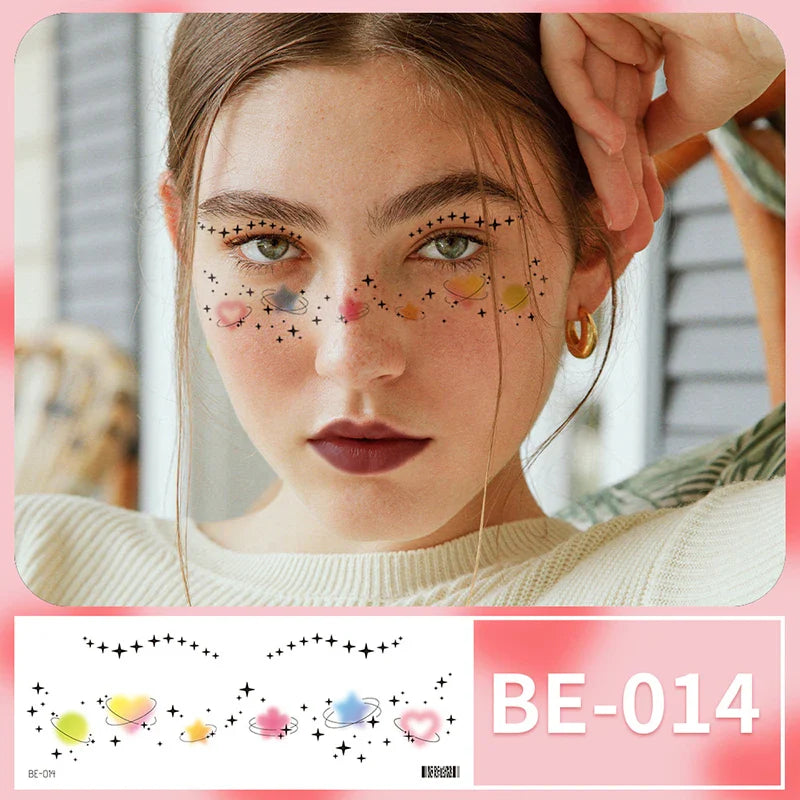 sengpan Personality Face Tattoo Sticker Print Tattoo Sticker Beauty Color Freckle Face Fashion Fake Tattoo Waterproof Party Sticker