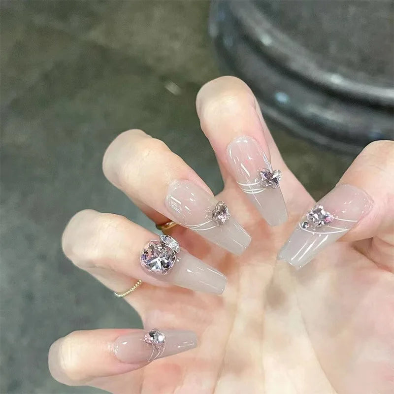 sengpan 24pcs Wearable Pink Press On Fake Nails Tips With Glue false nails design Butterfly Lovely Girl false nails With Wearing Tools