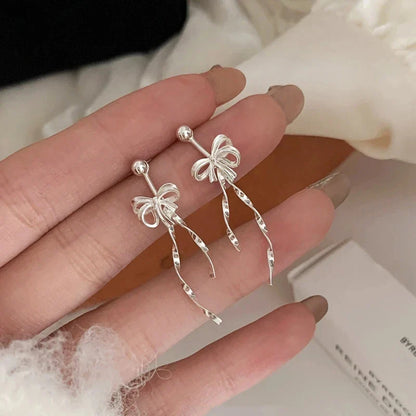 sengpan Sweet Heart Crystal Ribbon Bowknot Stud Earrings for Women Inlaid Zircon Hollow Bow Korean Style Girl Earrings Y2K Jewelry Gifts