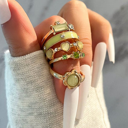 sengpan Bohemian Gold Color Butterfly Rings Set For Women Fashion Shiny Crystal Geometric Flower Knuckle Finger Ring Jewelry Adjustable