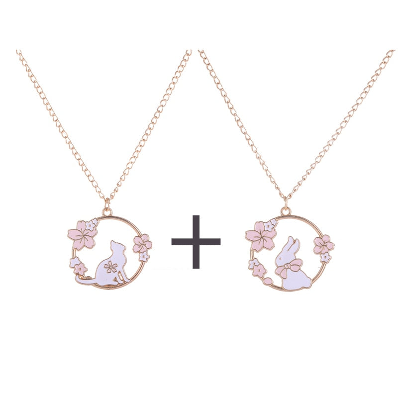 sengpan Fashion Creative Sakura Bunny Cat Necklace Cute Cartoon Garland Pendant Ladies Jewelry Accessories Necklaces Pink Wholesale