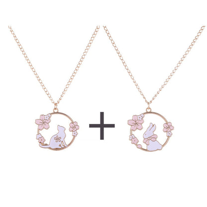 sengpan Fashion Creative Sakura Bunny Cat Necklace Cute Cartoon Garland Pendant Ladies Jewelry Accessories Necklaces Pink Wholesale