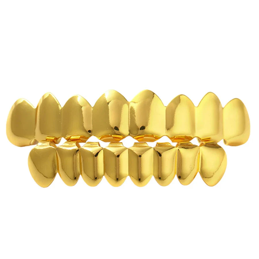 sengpan Teeth Grillz Set For Unisex Top Bottom Mouth Gold Silver Color Teeth Grills Tooth Caps Removable Dental Fashion Jewelry