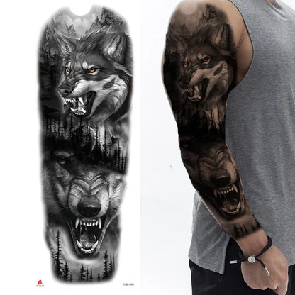 sengpan Large Arm Tattoo Sticker Full Sleeve Temporary Tattoos for Men Fish Wolf Tiger Tattoo Fake Tatoo for Women Waterproof Body Art