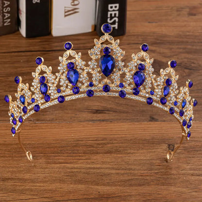 sengpan Baroque Bridal Crown Tiaras For Women Wedding Princess Queen Red Green Blue Crystal Tiaras Necklace Earrings Jewelry Sets