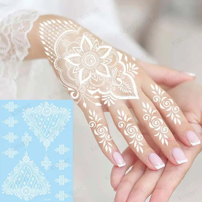 sengpan White Henna Tattoo Sticker Waterproof Temporary Tattoos for Women Body Art Mehndi Stickers for Hand Wedding Party Hena Tattoo