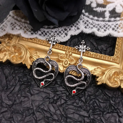 sengpan Dark Gothic Vintage Drop Earrings Bat Coffin Snake Earrings For Women Punk Goth Halloween Fashion Jewelry Lolita Accessories