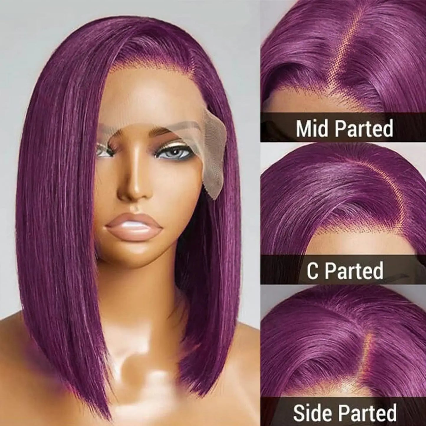 sengpan Dark Purple Short Bob Wigs Human Hair Burgubdy Straight Bob Wigs Grape Purple 13x4 HD Lace Frontal Wigs Brazilian Human Hair Wig