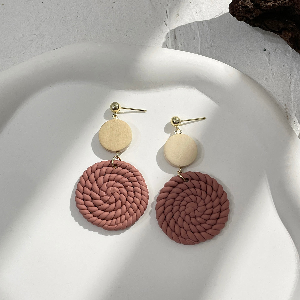 sengpan Multiple Handmade Braided Polymer Clay Round Circle Drop Earrings for Women Unique Sweet Clay Knit Geometric Earrings