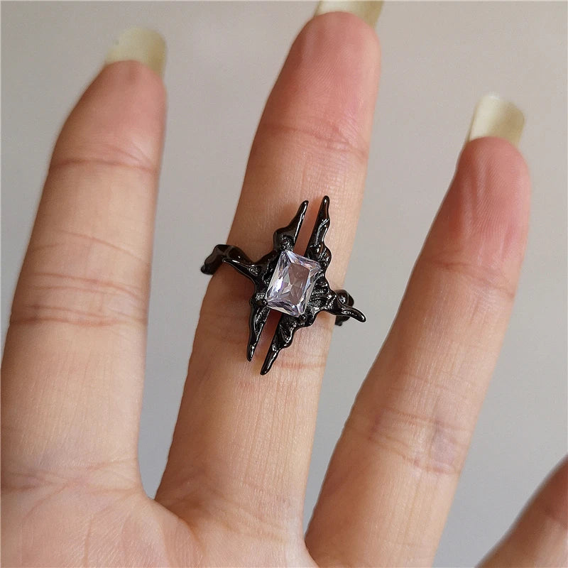 sengpan Vintage Goth Thorny Rose Couple Rings For Men Women Charm Irregularity Opening Stainless Steel Punk Finger Ring Jewelry Y2k Gift