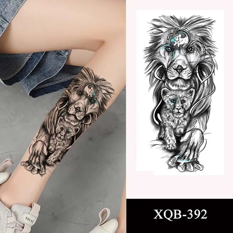 sengpan Black Forest Tattoo Sticker for Men Women Tiger Wolf Death Skull Temporary Tattoo Fake Henna Skeleton King Animal Tatoo Pattern