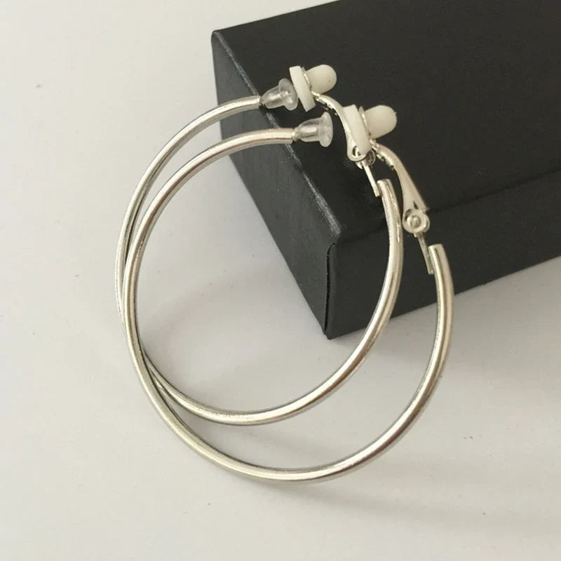 sengpan Round Circle Hoop Earrings Clip Without Piercing Women Gold Silver Stainless Steel Plating Rings Ear Clips Fashion Jewelry Gift