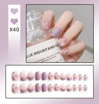 sengpan 24PCS/Box Bowknot Rabbit Pattern Pearl Short Square Designer Fashion Design French Style Full Covering Pressed Fake Nails