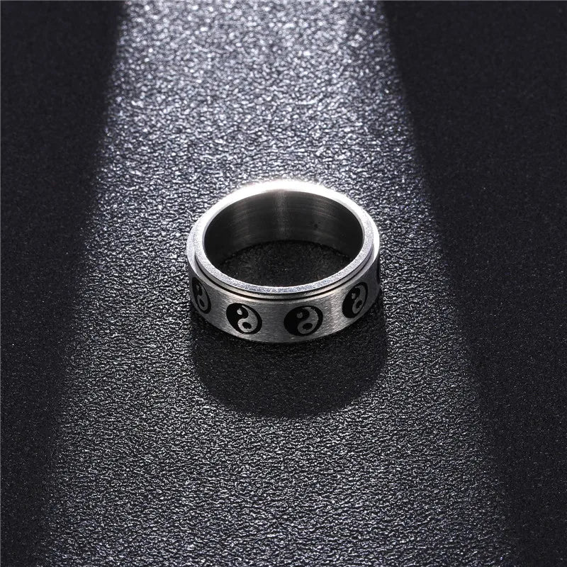 sengpan 8MM Gossip Transfer Stainless Steel Ring Inoxidable Vintage Temperament Couple Rings For Men Women Jewelry Gifts