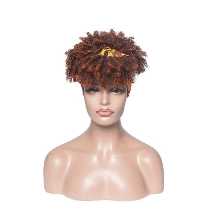 sengpan Short Kinky Curly Headband Wigs  Afro Puff Curly Headband Wig For Women Natural Synthetic Turban Wrap Wig  Cosplay Daily Use