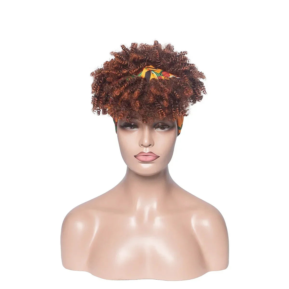 sengpan Short Kinky Curly Headband Wigs  Afro Puff Curly Headband Wig For Women Natural Synthetic Turban Wrap Wig  Cosplay Daily Use