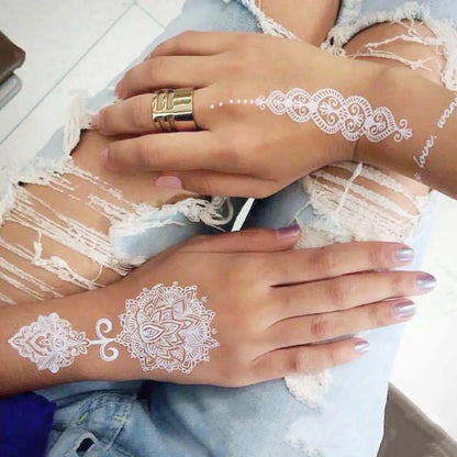 sengpan White Henna Tattoos for Women Lace Henna Design Stickers For Hand Body Art Tattoo Temporary Waterproof Fake Tatoo Hena