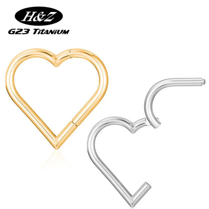 sengpan 1PC G23 Titanium Piercing Heart Earrings Hinged Segment Nose Ring Septum Helix Daith Tragus Cartilage Clicker Piercing Jewelry