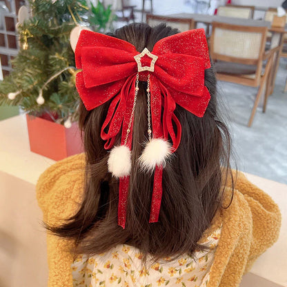 sengpan Red Golden Bow Hair Ornament Christmas New Year Accessories Hair Clips For Women Girls