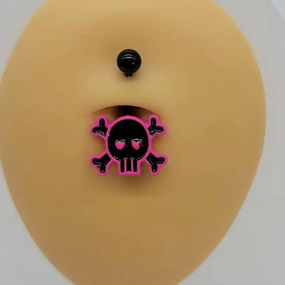 sengpan Skull Pink Rose Ombligo Piercing Punk Black Belly Button Ring Short Ghost Umbilical Navel Rings Body Piercing Jewelry