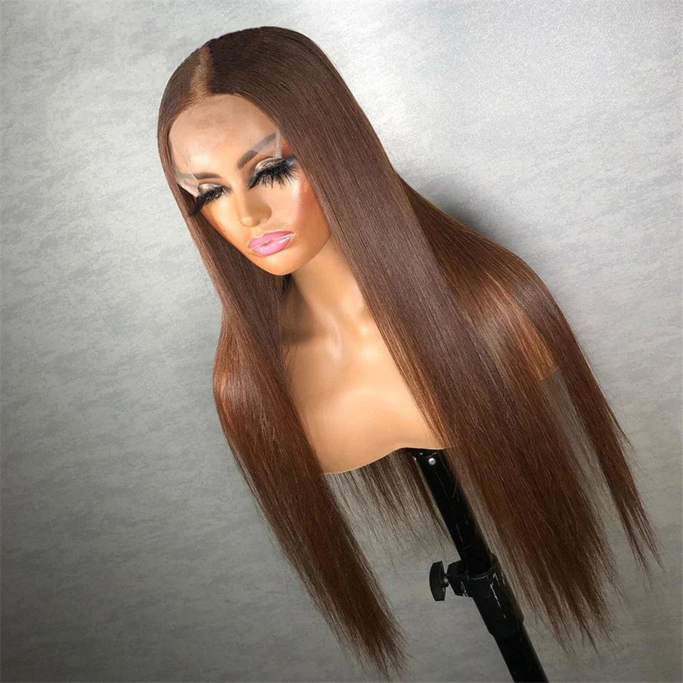 sengpan Preplucked 26“Long 180Density Soft Brown Glueless Silky Straight Lace Front Wig For Black Women BabyHair Heat Temperature Daily