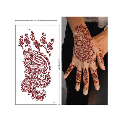 sengpan Red Lace Henna Tattoo Sexy Maroon Tattoo Stickers Waterproof India Mehndi Design Temporary Tattoos Finger Hand Tattoo For Women