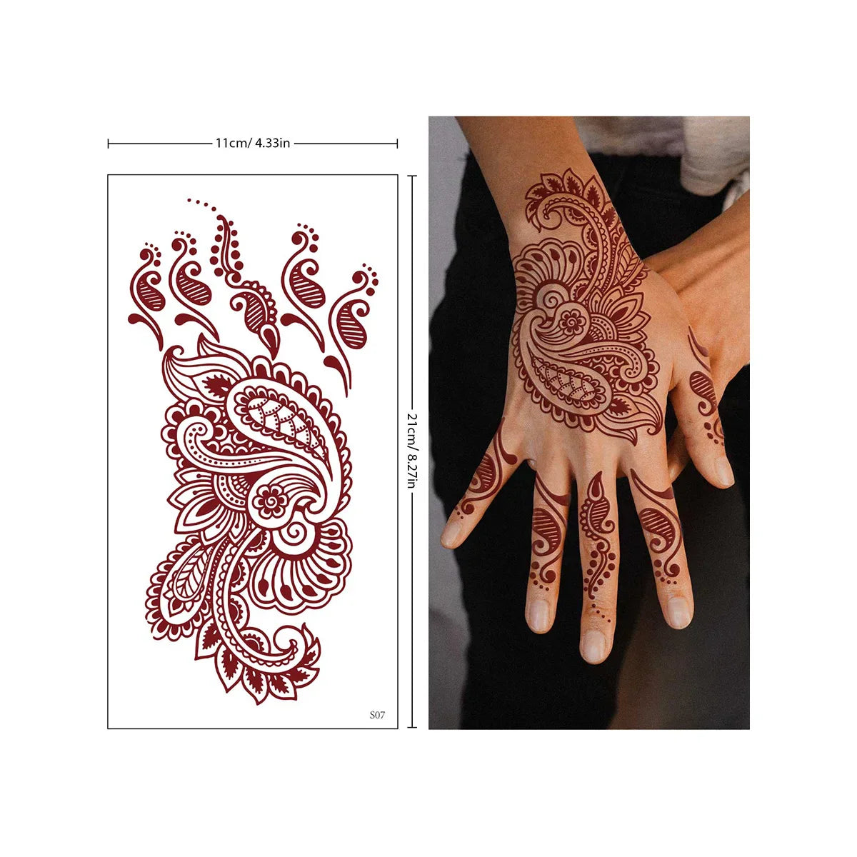 sengpan Red Lace Henna Tattoo Sexy Maroon Tattoo Stickers Waterproof India Mehndi Design Temporary Tattoos Finger Hand Tattoo For Women