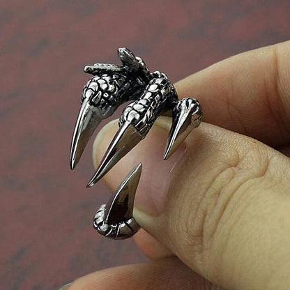 sengpan Vintage Punk Titanium Steel Eagle Dragon Claw Rings Halloween Skull Ring Hot Selling Men's Domineering Open Rock Animal Jewelry