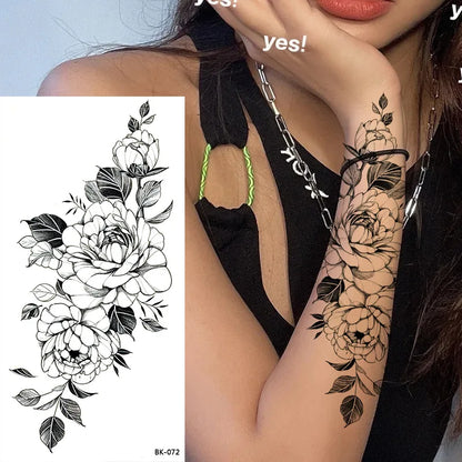 sengpan Waterproof Temporary Tattoo Stickers for Women Black Sexy Rose Butterfly Flowers Body Art Tattoo Arm Legs Sleeve Fake Tattoos