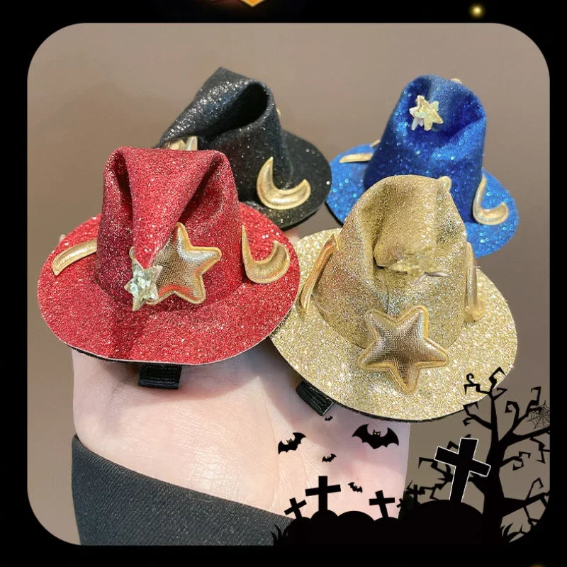 sengpan 1/4pcs Halloween Witch Hat Hair Clip Mini Star Moon Witch Cap Hairpin Headdress Women Costume Ornaments Headwear Party Gifts