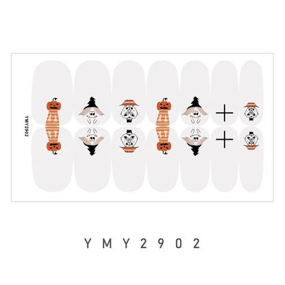 sengpan Baking Free Halloween Nail Stickers Full Sticker Fashion Nail Art Jewelry  Pumpkin Ghost Wholesale Applique Nail Sticker