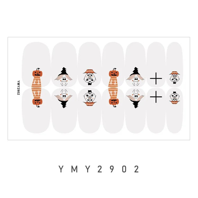 sengpan Baking Free Halloween Nail Stickers Full Sticker Fashion Nail Art Jewelry  Pumpkin Ghost Wholesale Applique Nail Sticker